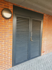 INDUSTRIAL STEEL LOUVERED DOORS FABRICATED TO LPS1175 SR2 AND PAS24 STANDARD. PRODUCED AND INSTALLED BY PREMIER SECURITY CONSULTANTS LTD.