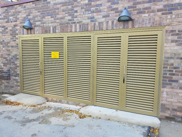 INDUSTRIAL STEEL LOUVERED DOORS FABRICATED TO LPS1175 SR2 AND PAS24 STANDARD. PRODUCED AND INSTALLED BY PREMIER SECURITY CONSULTANTS OF ILFORD.