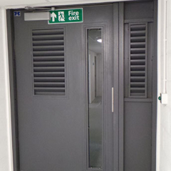 FIRE EXIT PAS24 STEEL DOOR WITH LOUVRE SECTION AND PANEL. SBD LPS1175 SR2